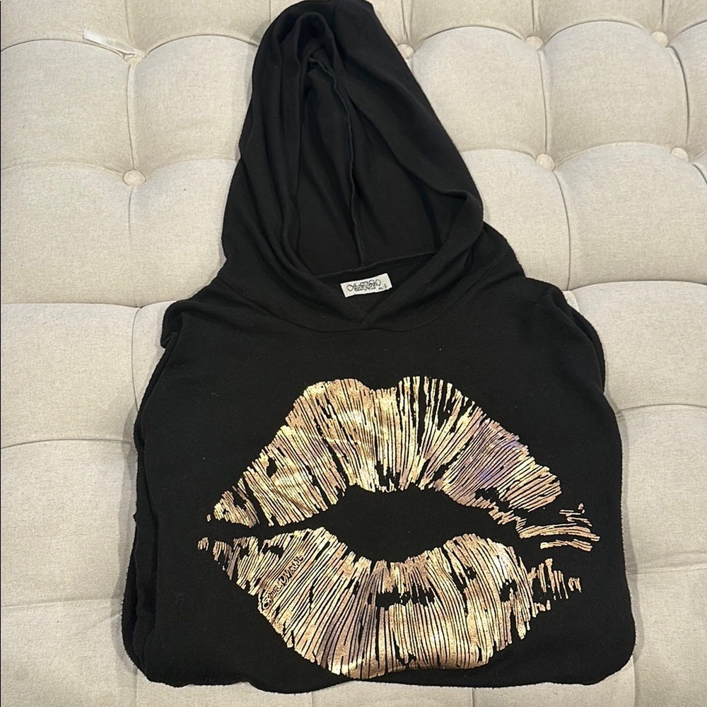 Lauren Moshi  Black Hoodie with Gold Lips Design